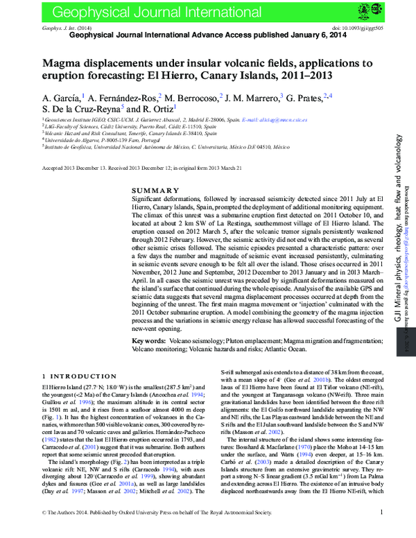 (PDF) Geophysical Journal International Magma displacements under ...