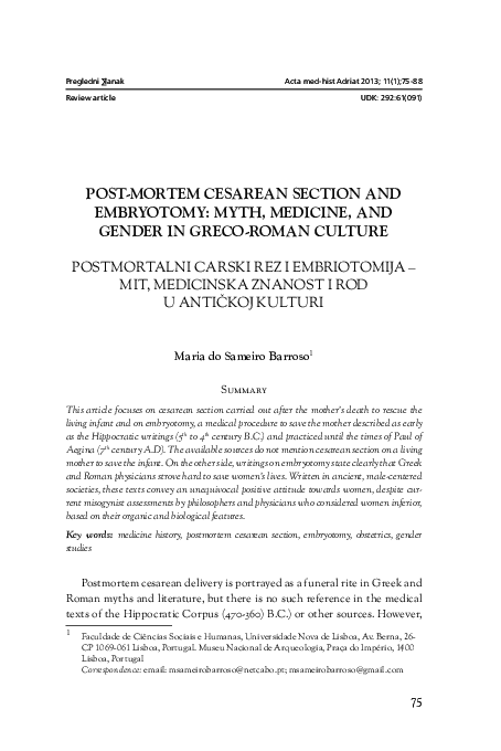 (PDF) POST-MORTEM CESAREAN SECTION AND EMBRYOTOMY: MYTH, MEDICINE, AND ...