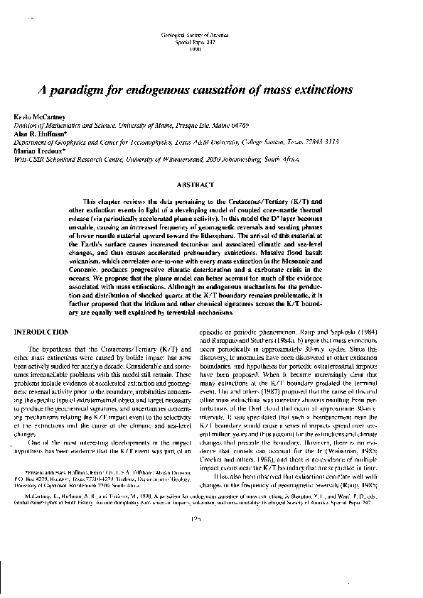 (PDF) A paradigm for endogenous causation of mass extinctions