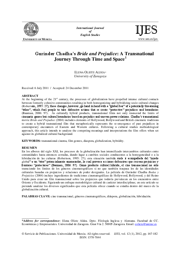 First page of “Gurinder Chadha’s Bride and Prejudice: A Transnational Journey Through Time and Space”