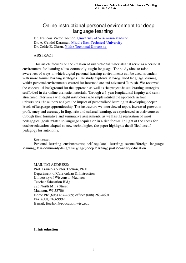 (PDF) Online instructional personal environment for deep language learning