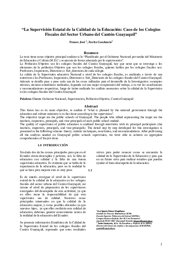 (PDF) La Supervisión Estatal de la Calidad de la Educación Caso de los