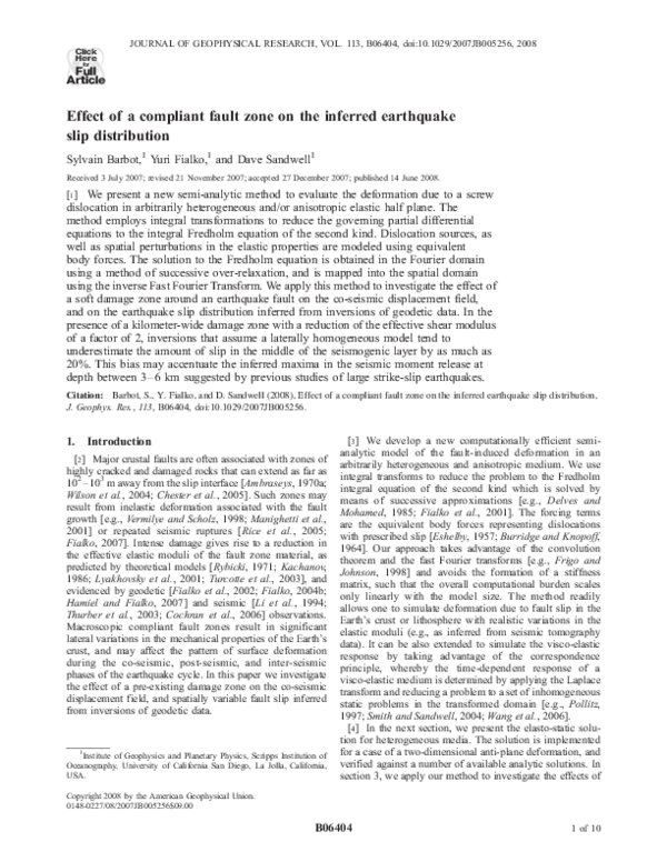 (PDF) Effect of a compliant fault zone on the inferred earthquake slip ...