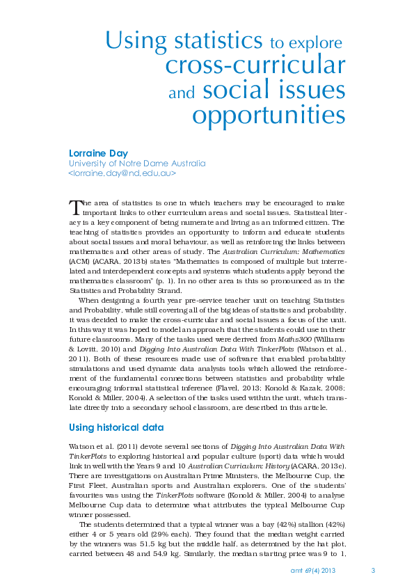 (PDF) Using statistics to explore cross-curricular and social issues ...