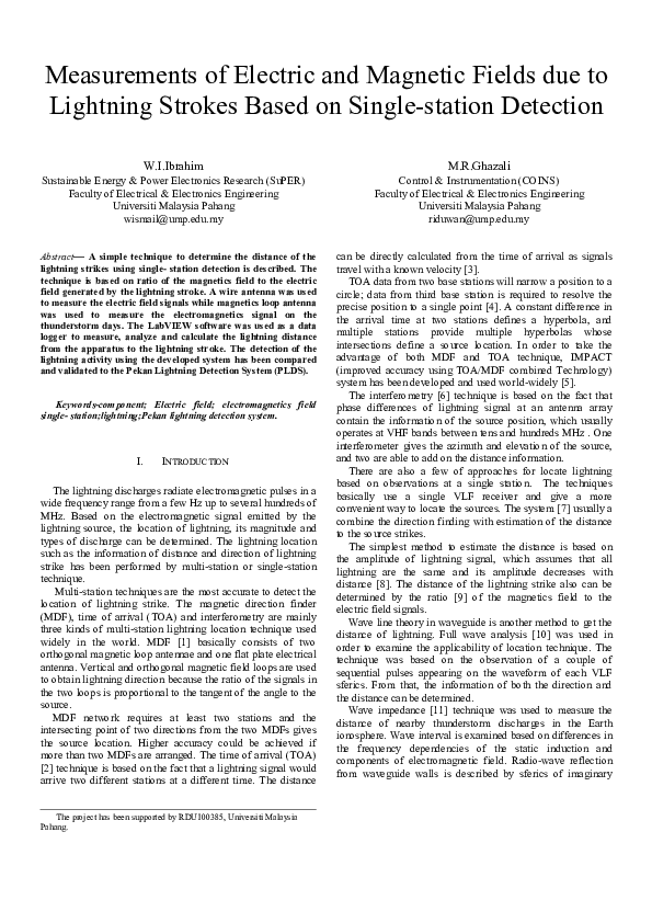 (PDF) Measurements of Electric and Magnetic Fields due to Lightning ...