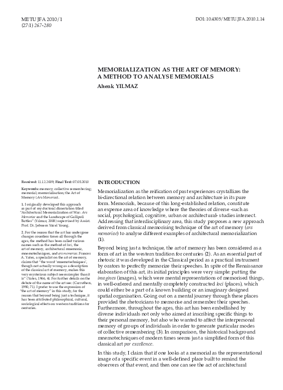 (PDF) Memorialization as the Art of Memory A Method to Analyse