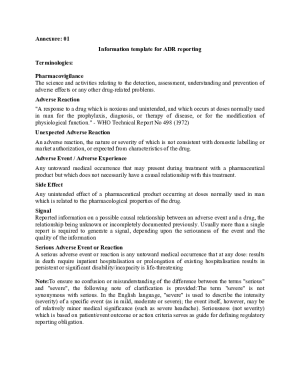 (PDF) Annexure: 01 Information template for ADR reporting