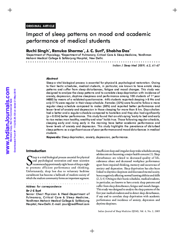 (PDF) Impact of sleep patterns on mood and academic performance of ...