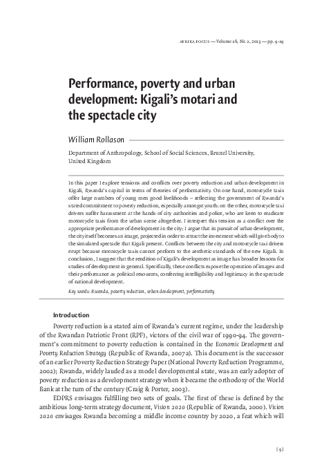 (PDF) Performance, poverty and urban development: Kigali’s motari and ...