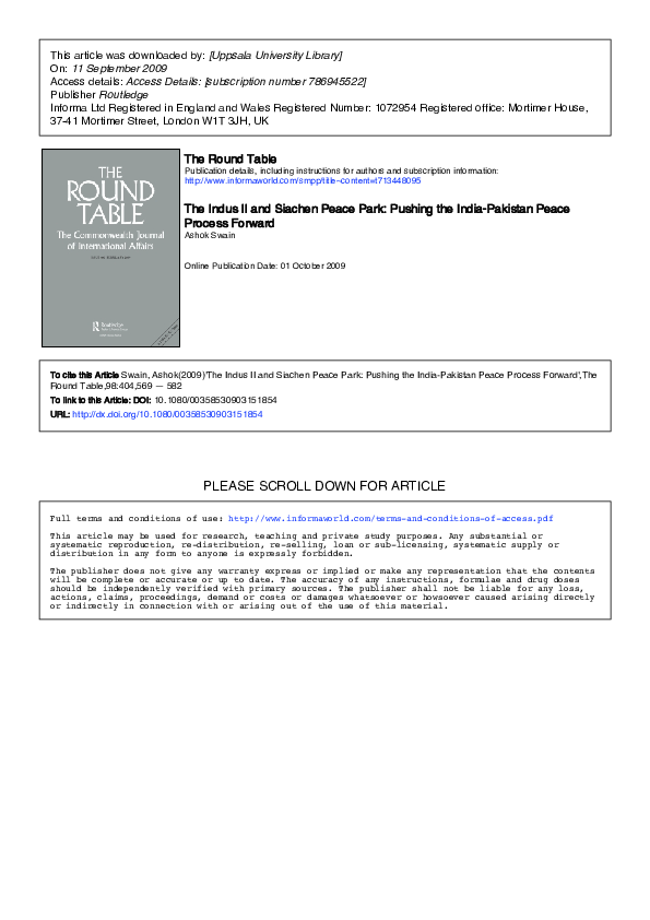 (PDF) The Indus II and Siachen Peace Park Pushing the IndiaPakistan