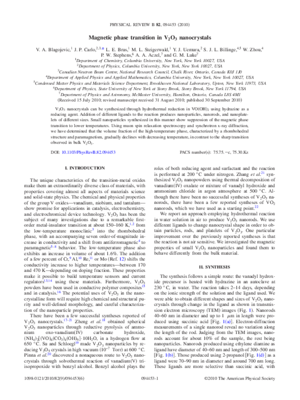 (PDF) Magnetic phase transition in V2O3 nanocrystals