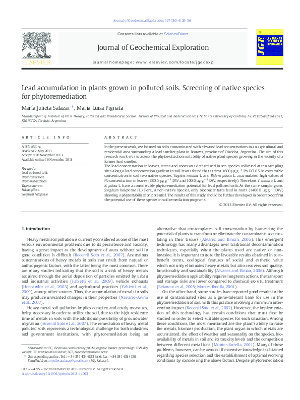 (PDF) Lead accumulation in plants grown in polluted soils. Screening of ...