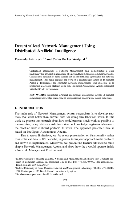 (PDF) Decentralized Network Management Using Distributed Artificial ...
