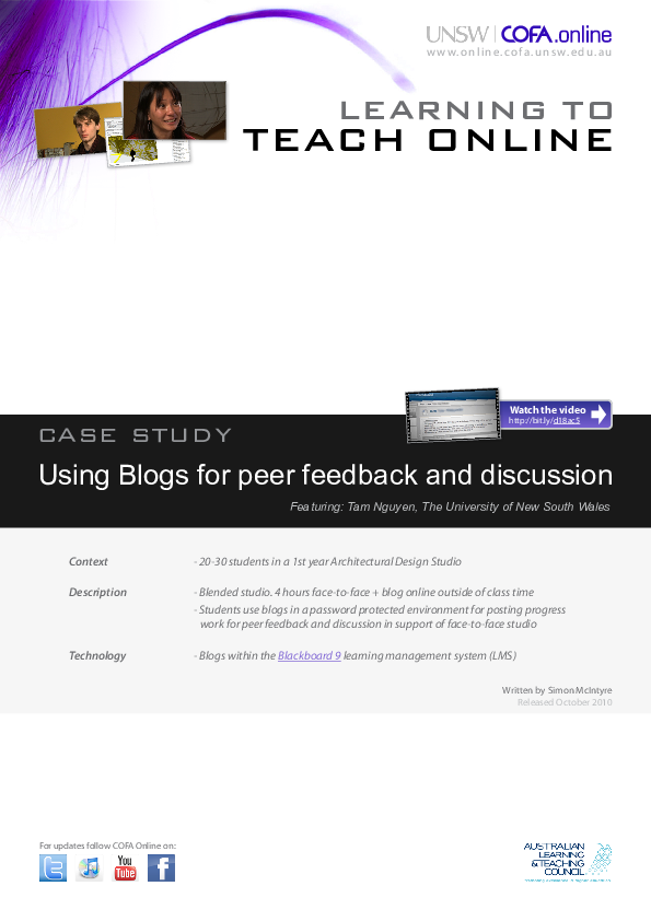 (PDF) Using Blogs for peer feedback and discussion - Case study