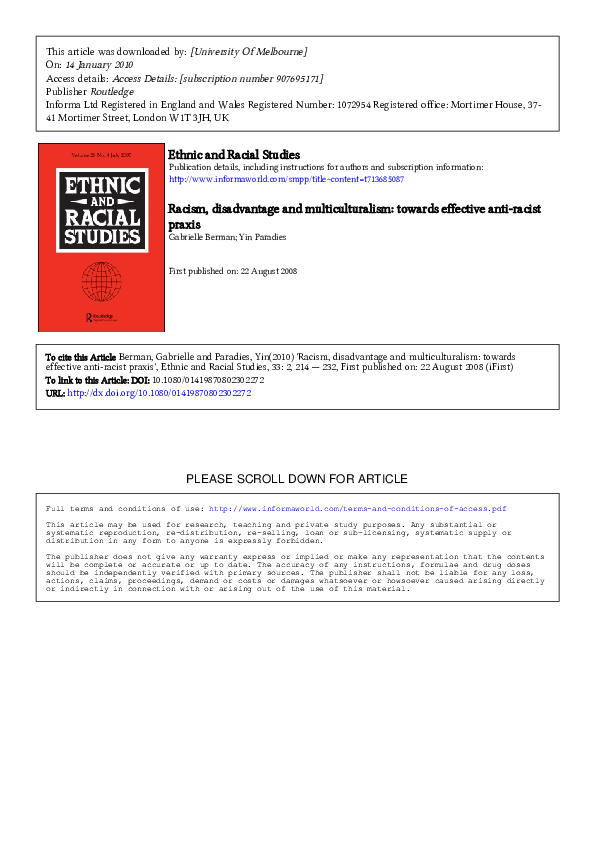 (PDF) Racism, Disadvantage and Multiculturalism: Towards Effective Anti ...