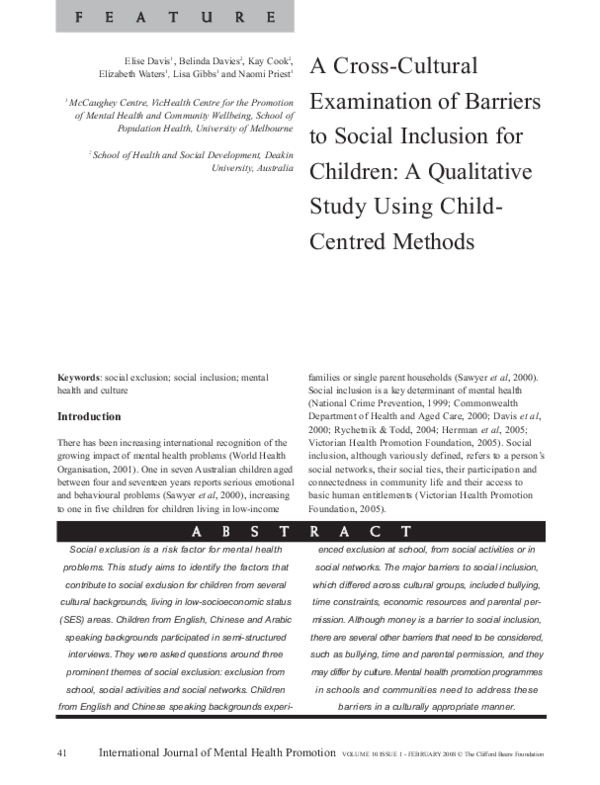 (PDF) A Cross-Cultural Examination of Barriers to Social Inclusion for ...