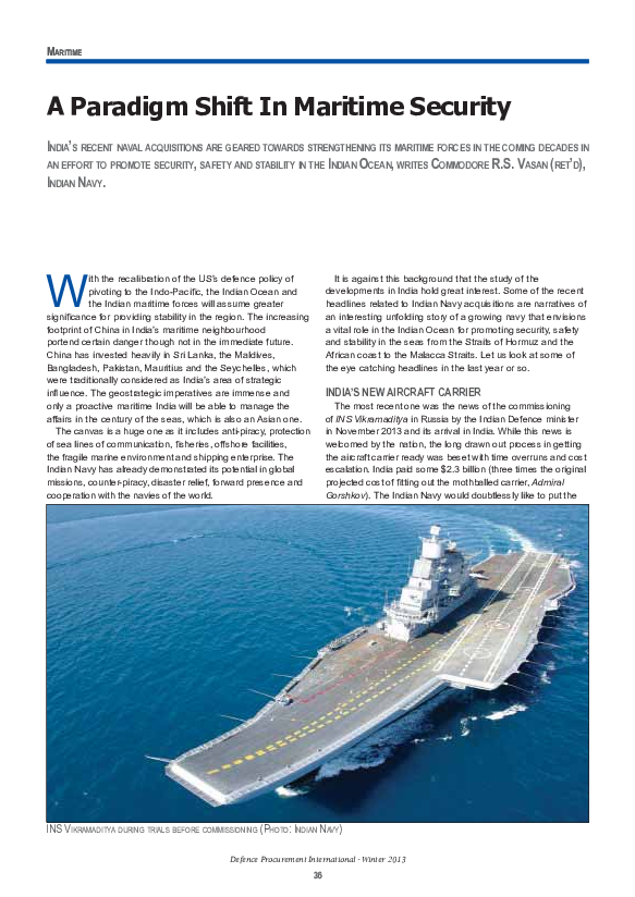 (PDF) My article on Indian Navy- Paradigm Shift in Maritime Security