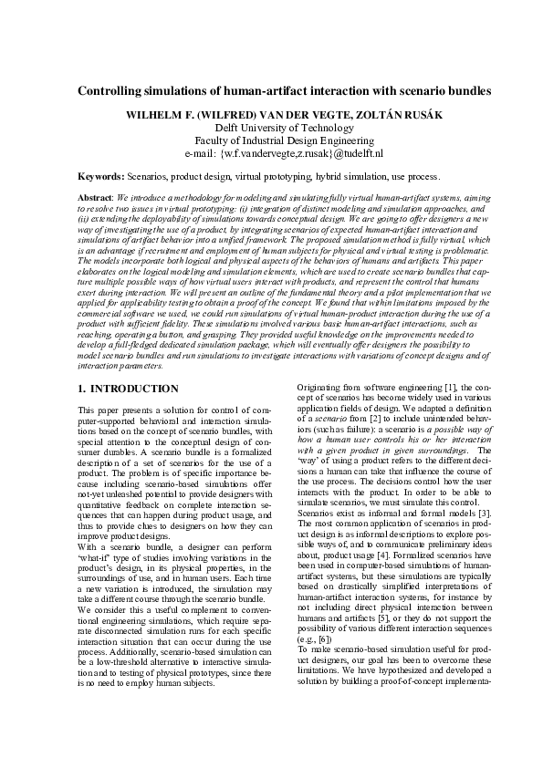 (PDF) Controlling simulations of humanartifact interaction with