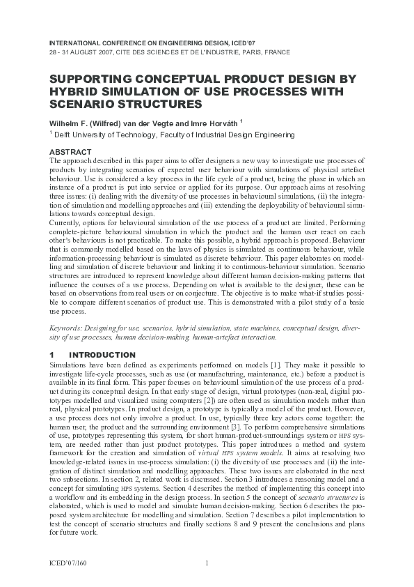 (PDF) Supporting conceptual product design by hybrid simulation of use