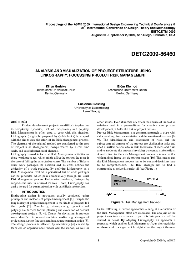 (PDF) DETC2009-86460 ANALYSIS AND VISUALIZATION OF PROJECT STRUCTURE ...
