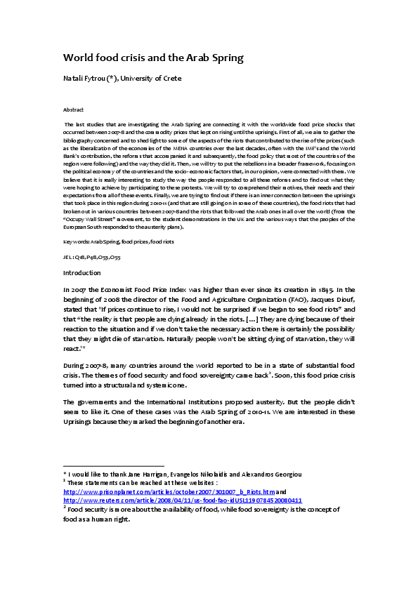 (DOC) World food crisis and the Arab Spring