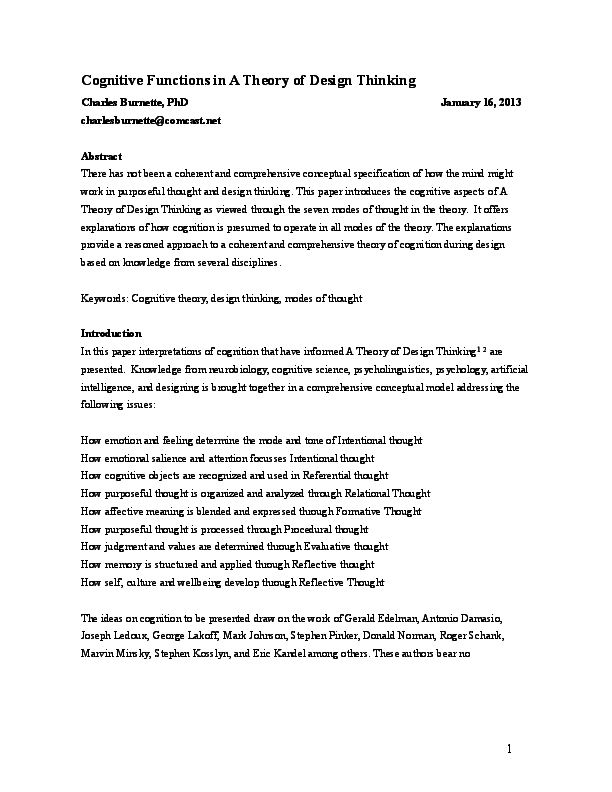 (PDF) Cognitive Functions in A Theory of Design Thinking