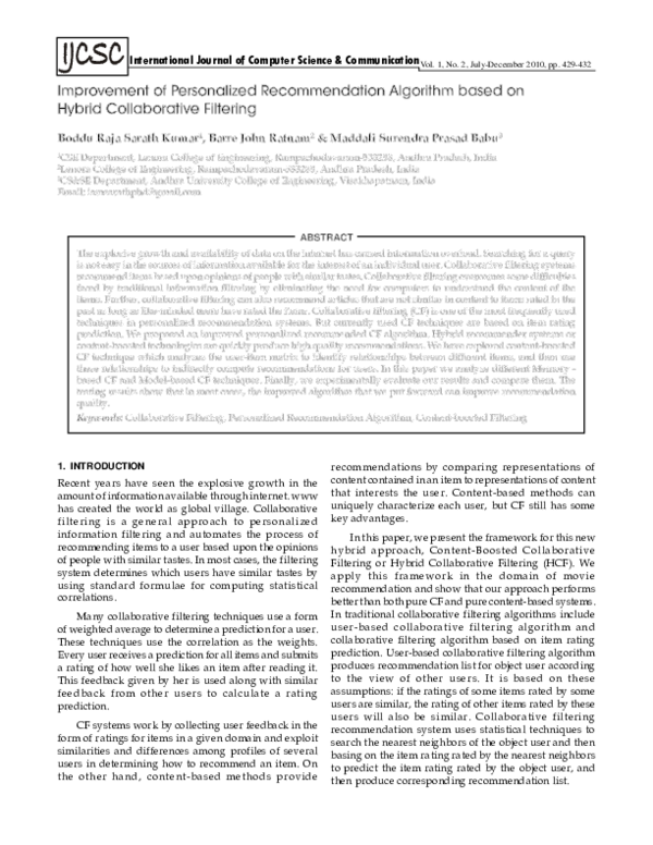 (PDF) n Implementation of the User-based Collaborative Filtering Algorithm