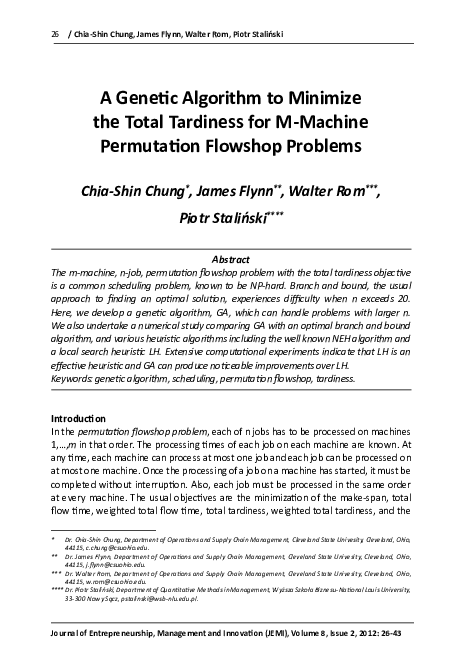 26 / Chia-Shin Chung A Genetic Algorithm to Minimize the Total ...