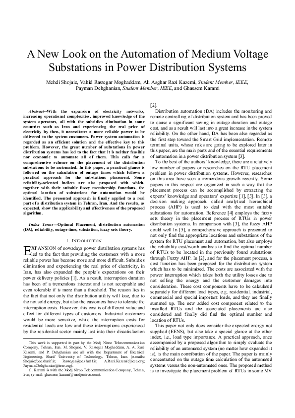 (PDF) A new look on the automation of medium voltage substations in