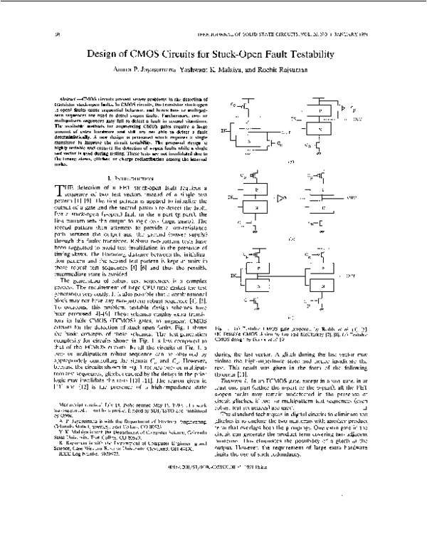 (PDF) Design of CMOS circuits for stuck-open fault testability