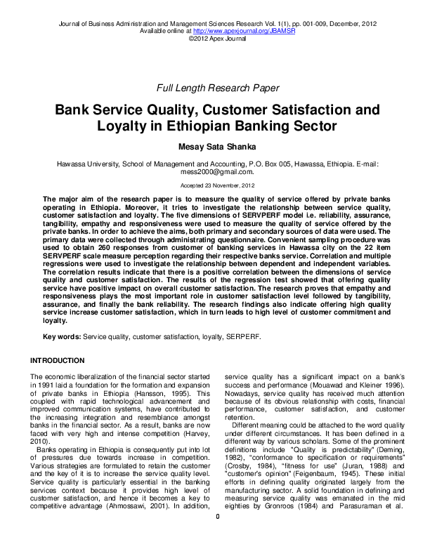 (PDF) Bank Service Quality, Customer Satisfaction and Loyalty in