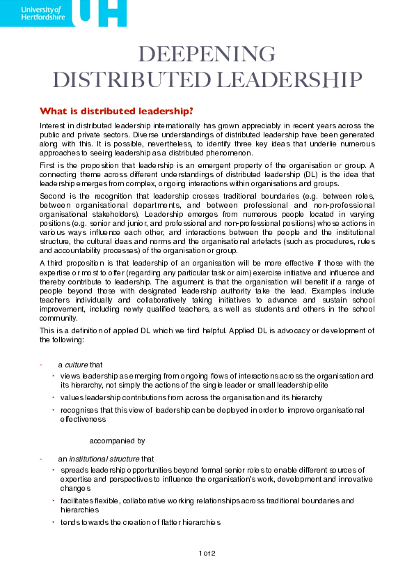 Deepening Distributed Leadership