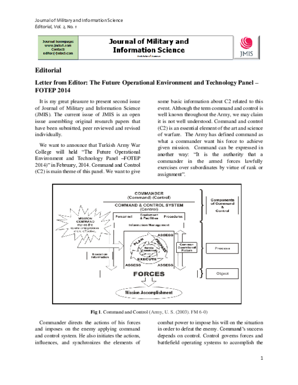 (PDF) Letter from Editor: The Future Operational Environment and ...