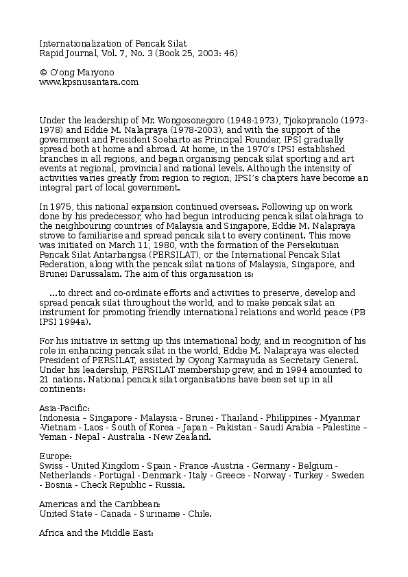 Doc Internationalization Of Pencak Silat Journal Avif Ajs Academia Edu