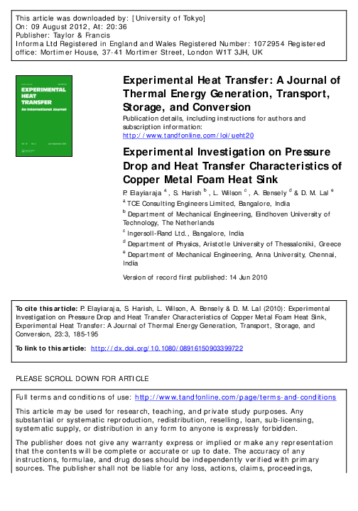 (PDF) Experimental Investigation on Pressure Drop and Heat Transfer ...