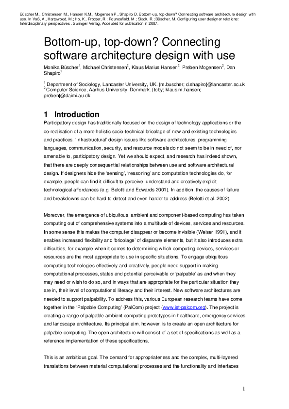 (PDF) Bottom-up, Top-down? Connecting Software Architecture Design with Use