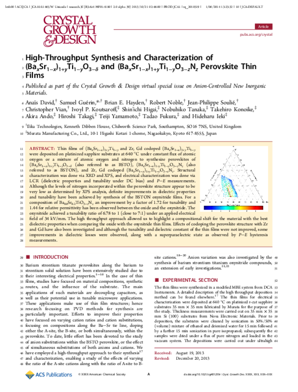 (PDF) High-Throughput Synthesis and Characterization of (BaxSr1−x)1 ...