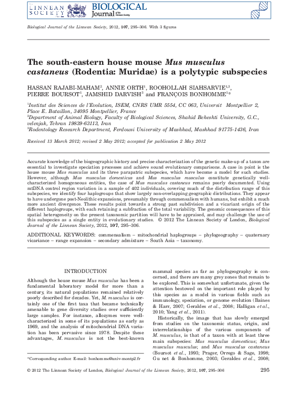 (PDF) The south-eastern house mouse Mus musculus castaneus (Rodentia ...