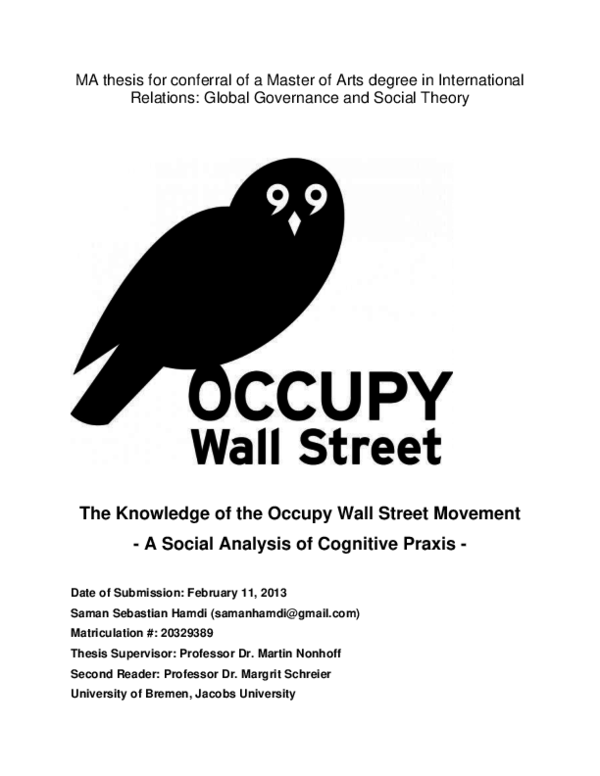Occupy wall street movement essay