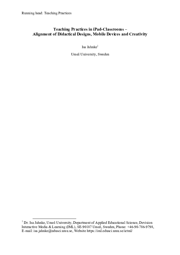 Isa Jahnke (2013). Teaching Practices in iPadClassrooms Alignment of