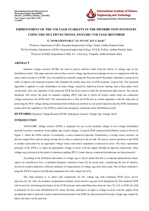 (PDF) IMPROVEMENT OF THE VOLTAGE STABILITY IN THE DISTRIBUTION SYSTEM ...