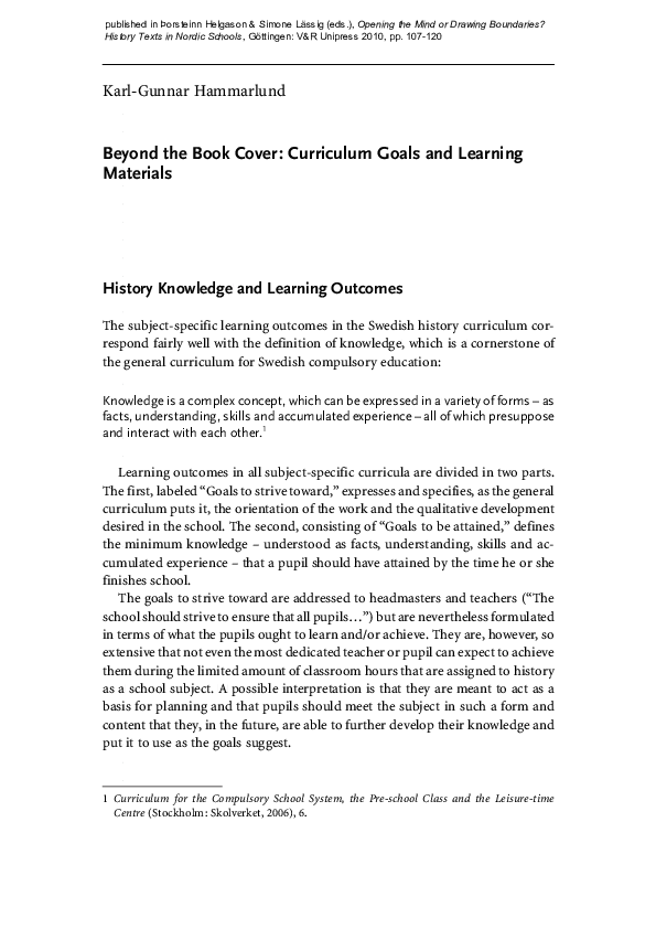 Beyond the Book Cover: Curriculum Goals and Learning Materials History ...
