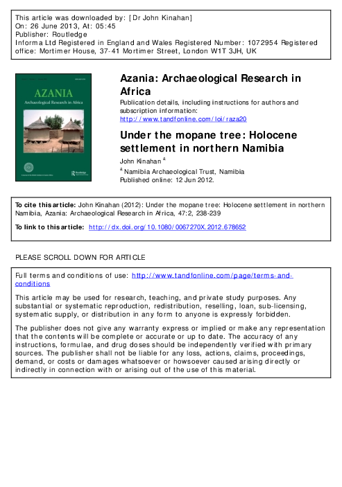 (PDF) Under the mopane tree: Holocene settlement in northern Namibia
