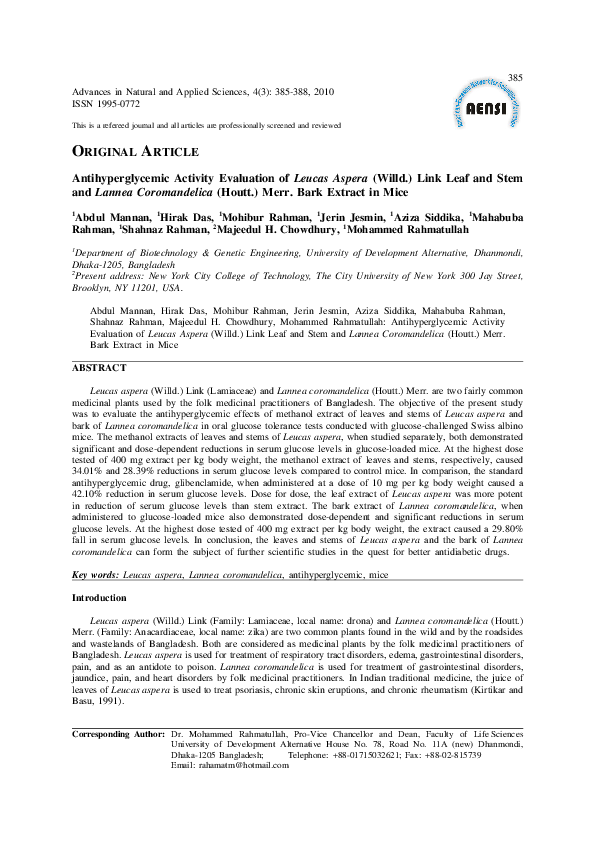 (PDF) Antihyperglycemic Activity Evaluation of Leucas Aspera (Willd ...