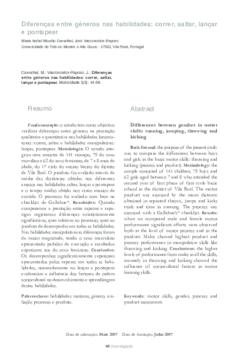 (PDF) Diferenças entre géneros nas habilidades: correr, saltar, lançar ...