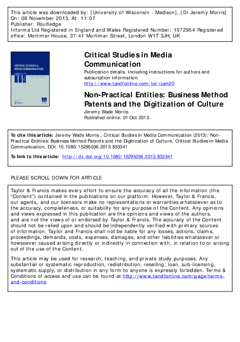 (PDF) Non-Practical Entities: Business Method Patents and the ...