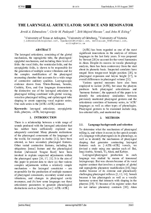 (PDF) THE LARYNGEAL ARTICULATOR SOURCE AND RESONATOR Jerold