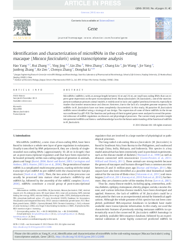 (PDF) Identification and characterization of microRNAs in the crab ...