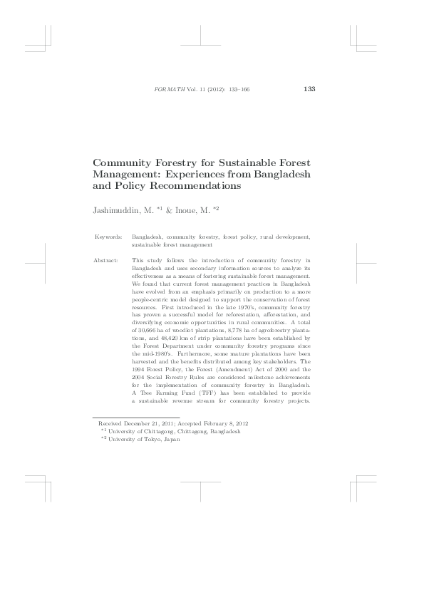 (PDF) Community Forestry for Sustainable Forest Management: Experiences ...