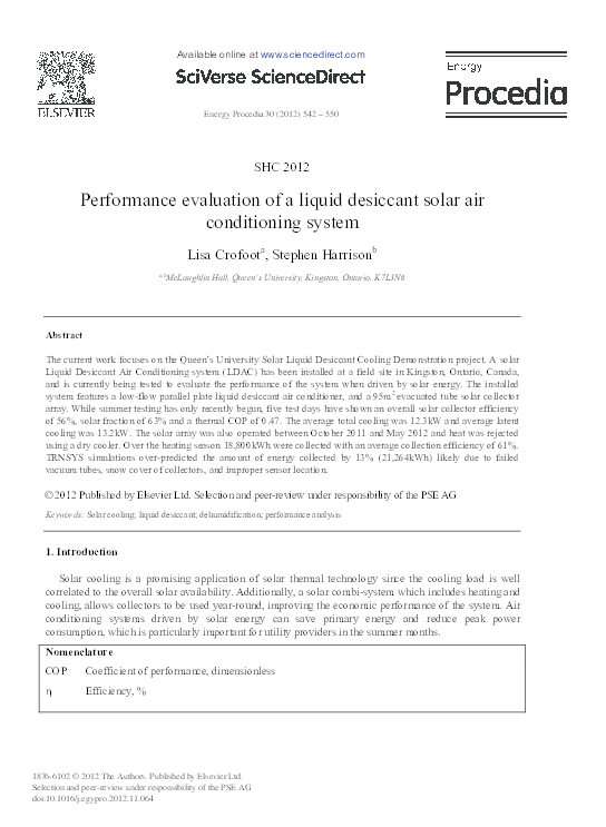 (PDF) Performance evaluation of a liquid desiccant solar air ...